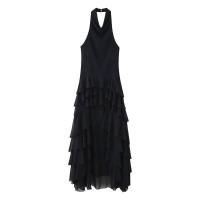 Elegante Vestido de Cintura con Volantes de Capas Negras Vestido de Fiesta de Verano sin Mangas y sin Espalda - details 1
