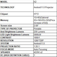 Proyector portatil K2 doméstico Oficina Android 11 wifi cine en casa - details 0