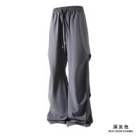 Pantalón plisado lateral de moda Pantalones casuales Pantalones rectos sólidos de cintura elástica para hombres Pantalones sueltos de seda de hielo de secado rápido Pantalones diarios - details 5