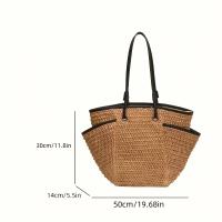 Bolso de mano de paja elegante para mujer: bolso de hombro convertible grande con cierre de cremallera y estilo minimalista beige y negro para la playa, camping, desplazamientos y viajes - details 1