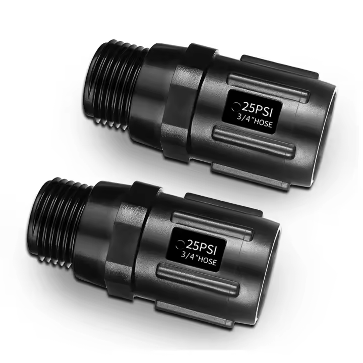 Regulador de presión de riego por goteo, reductor de presión de riego por goteo, rosca de manguera de 3/4 pulgadas, 25 PSI, paquete de 2 - 1