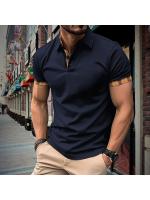 2025 verano nueva camisa POLO de color sólido de manga corta con solapa para hombre. - details 1