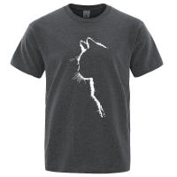 Camiseta de algodón con estampado de gato para hombre, camisa de manga corta de verano, ropa de calle Hip Hop, divertida - details 9