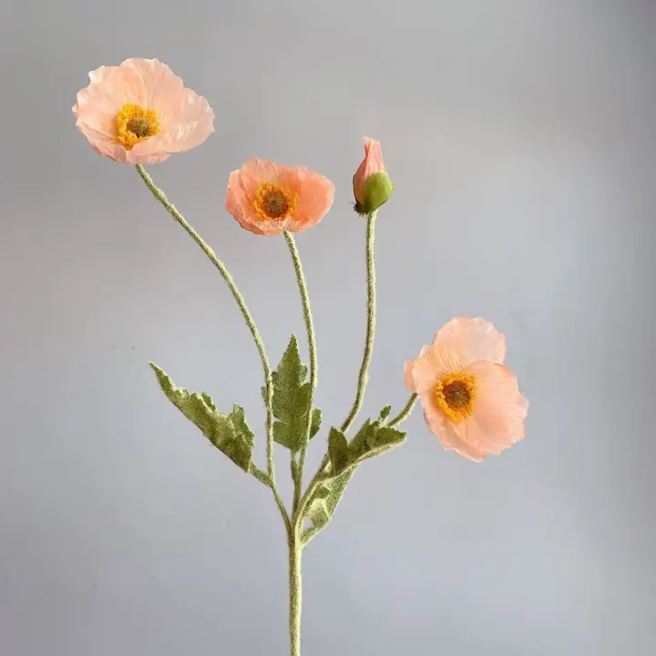 Decoración de fiesta, tallo flocado realista, preciosas flores de amapolas falsas de tacto Real, ramo de imitación, plantas de seda, Papaver Rhoeas artificiales - 1