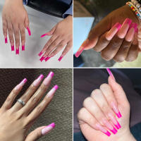 Uñas Postizas De Seda Longas Cuadradas Rojas Y Nudes Con Punta Francesa Glossy Reutilizables Estilo Ballet Y Flores 120Pc - details 4