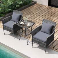Conjunto Muebles de Jardín Ratán de 3 Piezas, 2 Sillas con Cojines y 1 Mesa de Vidrio Templado, Mesa y Sillas Terraza Terraza Patio Balcón (Beige) - details 14