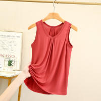 Camisetas sin mangas de talla grande con pliegues sueltos para mujer, camisetas sin mangas de Modal, ropa de casa de color sólido, chaleco de fondo XL a 6XL - details 0