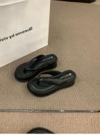 Chanclas de suela gruesa, zapatos de mujer, calzado 2025, nuevas sandalias de playa de vacaciones con tacón inclinado de verano - details 4