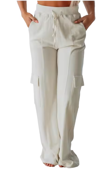 Elrachen Pantalones deportivos cargo informales de cintura alta para mujer, beige, tallas S-XL - 1