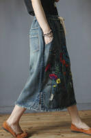 Falda de Mezclilla Bordada Suelta de Lujo Vintage Estilo Coreano para Mujeres Moda Casual de Calle con Floral Talla Grande Longitud Midi Material Exterior Denim - details 8