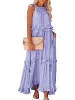 Vestido largo con borde de hoja de loto para mujer, falda de playa con vuelo grande y corriente, novedad de verano 2024 - details 9