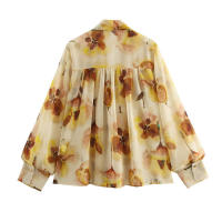 OUWU- Novedad De Primavera Y Verano, Producto, Pajarita Para Mujer, Estampado De Flores Atadas, Solapa Semitransparente, Camisa De Manga Larga - details 2
