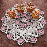 Mantel de crochet de algodón de color Junwell, funda de sofá con lámpara, posavasos ENCE hecho a mano, rosa de granja clásica en 3D, 45 cm - details 3