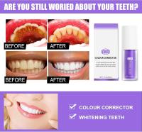 Pasta de dientes morada para blanquear los dientes 2 piezas Refresco de dientes Corrector de color morado Pasta de dientes potenciadora Kit de blanqueamiento dental 3D para eliminar manchas de dientes Mejora el brillo de los dientes - details 3