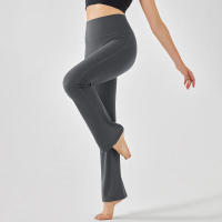 Pantalones de entrenamiento elásticos de yoga de cintura alta para mujer, pierna ancha, acampanados, color sólido, para Fiess - details 31
