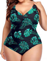 Traje de baño de una pieza de talla grande para mujer Traje de baño con volantes y pliegues delanteros - details 2
