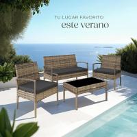 Conjunto de Jardín Exterior de Ratán y Aluminio, Muebles de Jardín Exterior Resistentes a la Intemperie, 2 Sillones, 1 Sofá, 1 Mesa de Cristal, con Cojines de 5,5 cm y 2 Juegos de Fundas - Gris - details 24