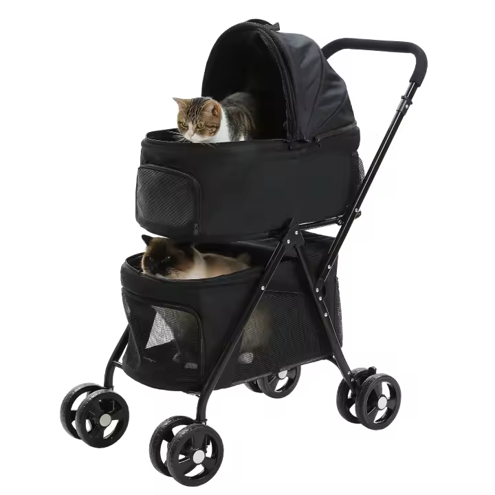 Carrito para mascota, plegable,para perros y gatos, con ruedas giratorias de 360 grados y cinturón de seguridad - 1