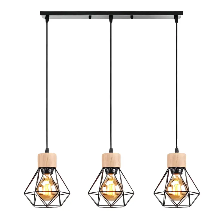 Goeco Lámpara Colgante de Araña Tres Pantallas Negras 16*21CM Para Sala de Estar, Comedor, Dormitorio 220V Productos Especiales - 1