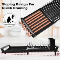 Escurridor de platos compacto, escurridor de platos expandible, escurridor de platos de acero inoxidable, escurridor de platos con tabla de drenaje extensible, escurridor de un solo nivel con soporte para cubiertos extraíble - details 3