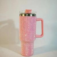 Taza aislada de Color sólido con diamantes, taza de café térmica con pajita, vaso aislado al vacío de acero inoxidable, helado térmico de 40oz - details 2