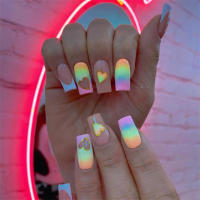Juego De 24 Piezas De Uñas Postizas Ovaladas Con Dibujos Animados Adornos De Uñas Postizas Acrílicas Cubierta Total De Uñas Falsas Para Oficina Y Fiestas - details 24