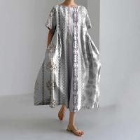 Ropa holgada de verano para mujer, vestidos bohemios, nuevo jersey de manga corta con estampado de cadena y cuello redondo a la moda para noche - details 7
