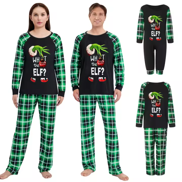 Conjunto de pijamas navideños a juego para familia, elfo, pijamas, vacaciones, Navidad - 1