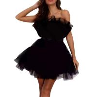 Moda dulce lindo negro/rosa fuerte princesa de malla para mujer vestido de fiesta elegante tutú trajes de cumpleaños vestidos con dobladillo oscilante - details 3