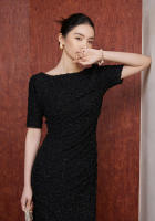 BGTEEVER-vestido ajustado a cuadros para mujer, prenda elegante de manga corta, ceñido a la cadera, con cuello oblicuo, para primavera y verano - details 15