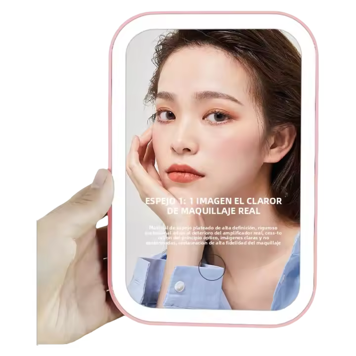 Espejo De Maquillaje Con Pantalla Táctil LED Plegable Y 3 Modos De Luz Recargable Por USB Color ABS Herramientas Cosméticas - 1