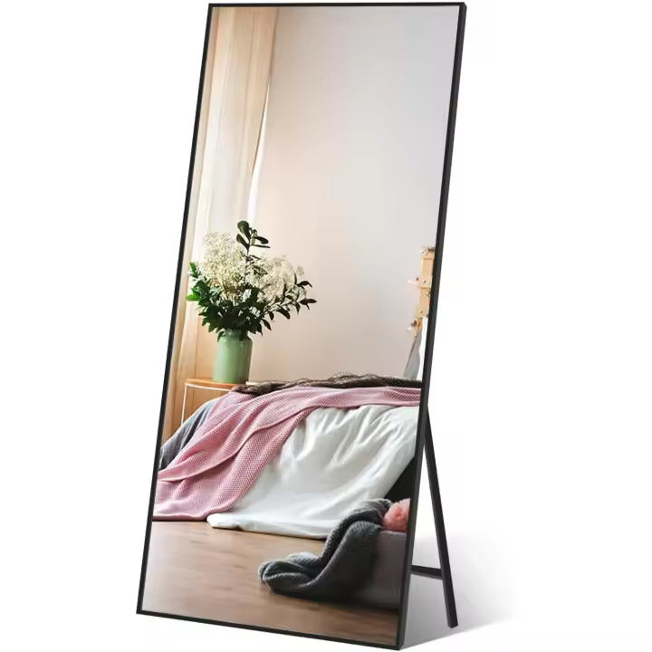Espejo de Pie Completo 165x60cm Marco Negro Espejos Grandes de Pared Adecuado para Baño, Salón, Habitación y Receptor - 1
