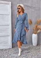 Elegante Vestido Midi de Moda Retro Cuello en V Floral Largo Mango para Mujeres - details 27
