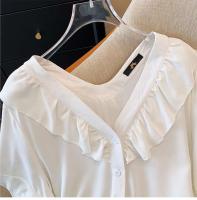 NOVEDAD DE VERANO 2024, camisa de gasa de talla grande con cuello de muñeca de color sólido, top sencillo para ir al trabajo, ropa holgada y cómoda para el hogar - details 6