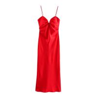 Ropa de mujer europea y americana temperamento de moda y textura simple de satén de seda vestido Midi - details 1
