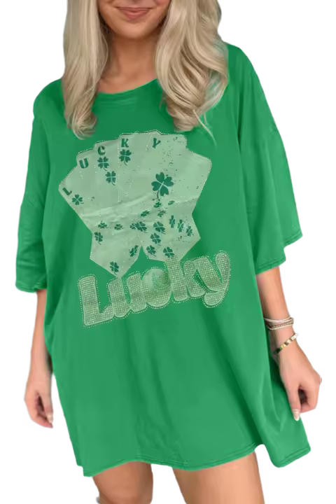 Vestido de Talla Grande de Elrachen con Lucky Poker Cards Verde Brillante, Tallas S-XL - 1