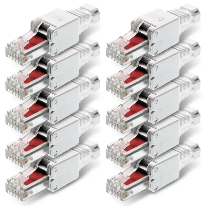 10x conectores Cat6A RJ45 sin herramientas para cables de red Cat5/6/7, bota de alivio de tensión chapada en oro - 1