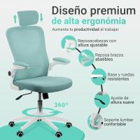 Silla de oficina Ajustable y Reclinable con Soporte Lumbar, Reposacabezas Ajustable, Plegables, Malla Transpirable, Ruedas Giratorias 360 °   Soporta hasta 120kg - Verde - details 3