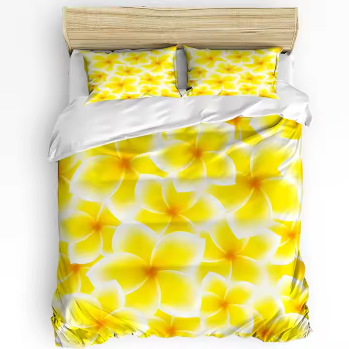 Sábana de Flores Amarillas para Hogar Cubierta Doble de Edredón de Tela con Fundas de Almohada - 1
