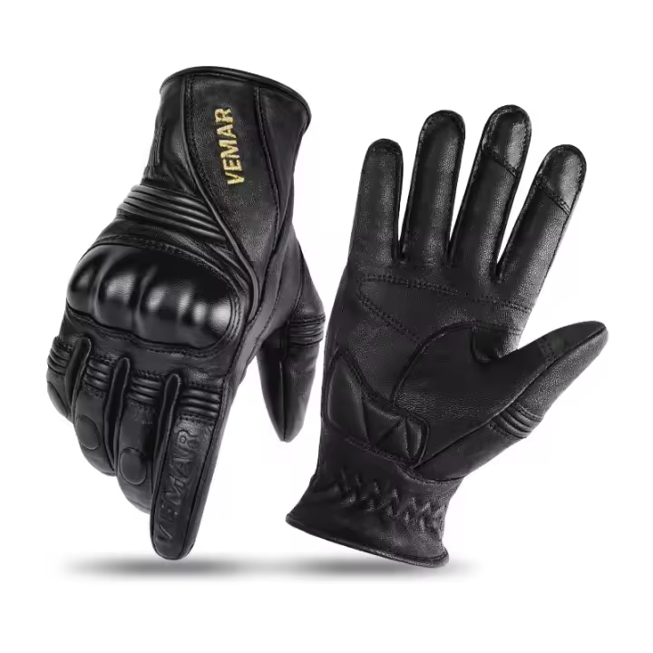 Guantes de cuero auténtico para motocicleta, manoplas Retro Vintage de invierno a prueba de viento, diseño táctil, malla transpirable a prueba de golpes, Palma antideslizante - 1