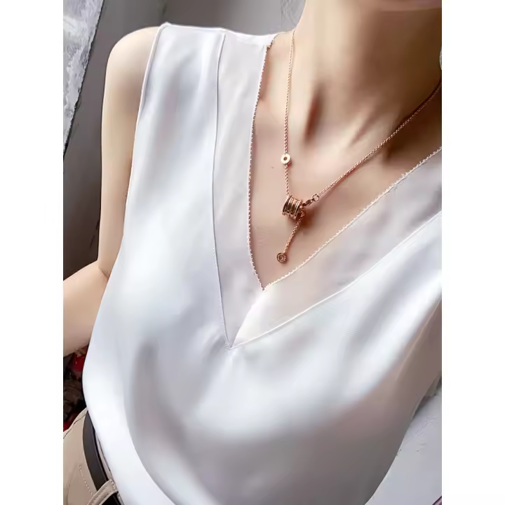 Blusa de seda satinada para mujer, camisa elegante de Estilo Vintage para oficina, básica de gasa, color negro, - 1