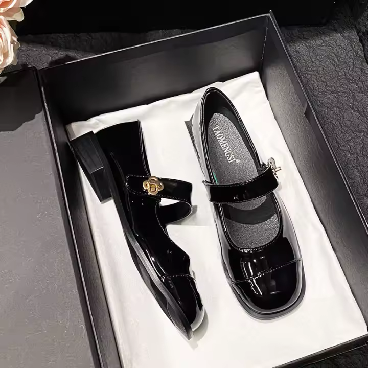 Clásico versátil Xiaoxiangfeng palabra con tacón grueso para aumentar la altura de los zapatos individuales Mary Jane - 1