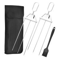 Brochetas para Kabobs, brochetas Kabob de 3 puntas para asar a la parrilla, brocheta de acero inoxidable, con barra de empuje, brocheta de Metal reutilizable, 15 pulgadas - details 0