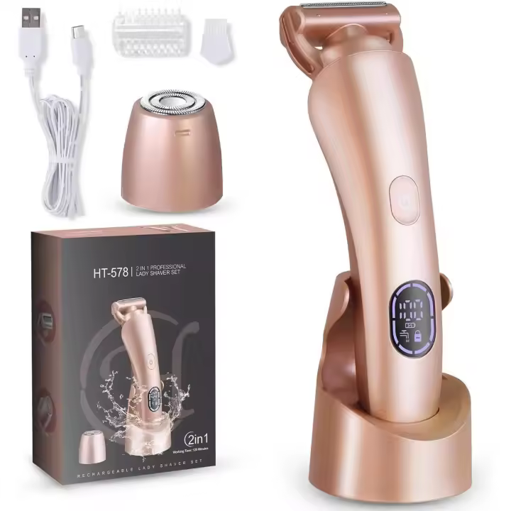 Afeitadora eléctrica para mujer, recortadora de bikini, depilación facial, pantalla LED, maquinillas de afeitar para mujer para afeitar, IPX7, impermeable, recortadora de vello púbico - 1