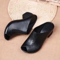 Sandalias de Tacón Grueso de Cuero Suave Diseño de Boca de Pescado Cómodas y Versátiles para Mujeres Zapatos de Moda - details 2