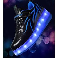 YUNICUS Led Light Boys Girls Shoe USB Charging Black Two Wheels Luminous Sneakers Roller Skate Shoes for Children Kids Led Shoes - details 0