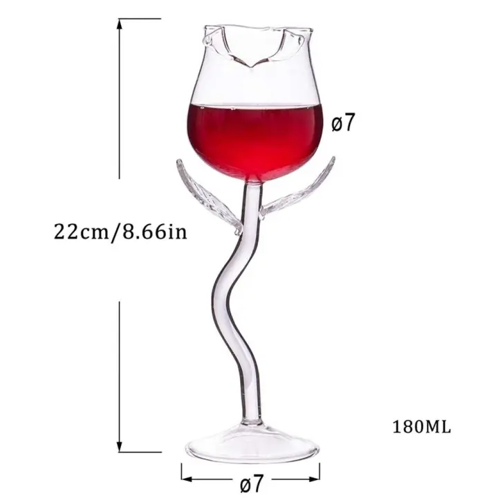 Copa roja de 180ml, copas de vino con forma de rosa y copas de cristal con cola de hojas transparentes para regalo - 1