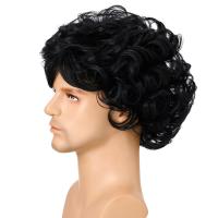Peluca corta natural marrón de 10 pulgadas, fibra resistente al calor, cosplay retro, peluca sintética ondulada y rizada, cabello esponjoso y atractivo para hombres jóvenes - details 4