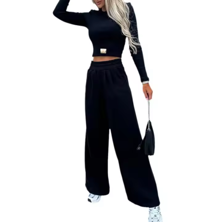 Conjunto de dos piezas para mujer en color liso, informal y a la moda, otoño, nuevo - 1