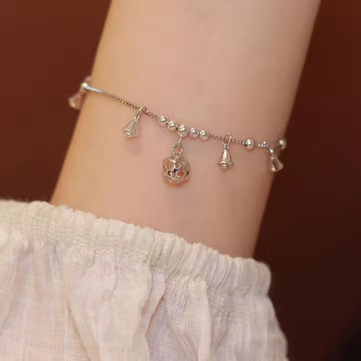 S Pulsera tobillera de plata pura Bestie Bell para mujer, diseño Ins, nicho ligero, nuevo estilo palaciego de alta gama - 1